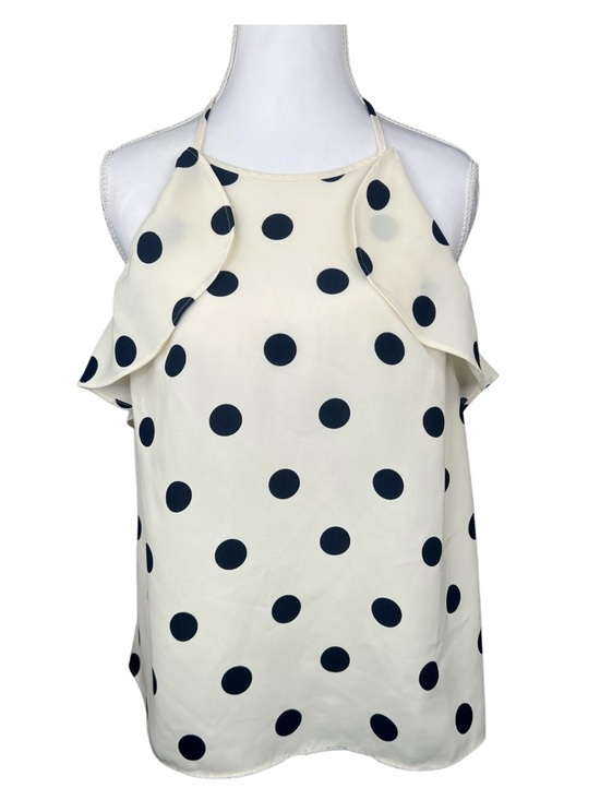 J. Crew Tops - J.Crew Polka Dot Halter Top Size 6 Cream Navy Ruffle Sleeveless Blouse
